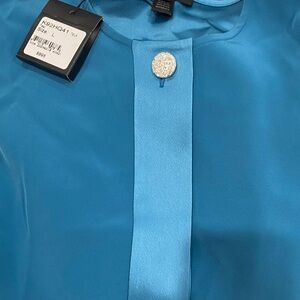 St. John Teal Satin Blouse with pants and with Button Detail